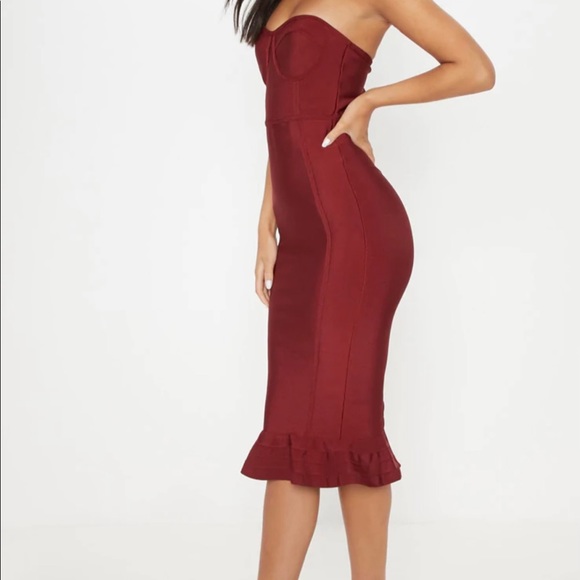 PrettyLittleThing UK size 4, US size 0. Burgundy strapless dress. New! - Picture 1 of 5